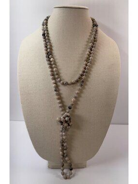 Hand Knotted Picasso Jasper Necklace 72” Opera Matte 8mm Bead Strand Earthy Boho